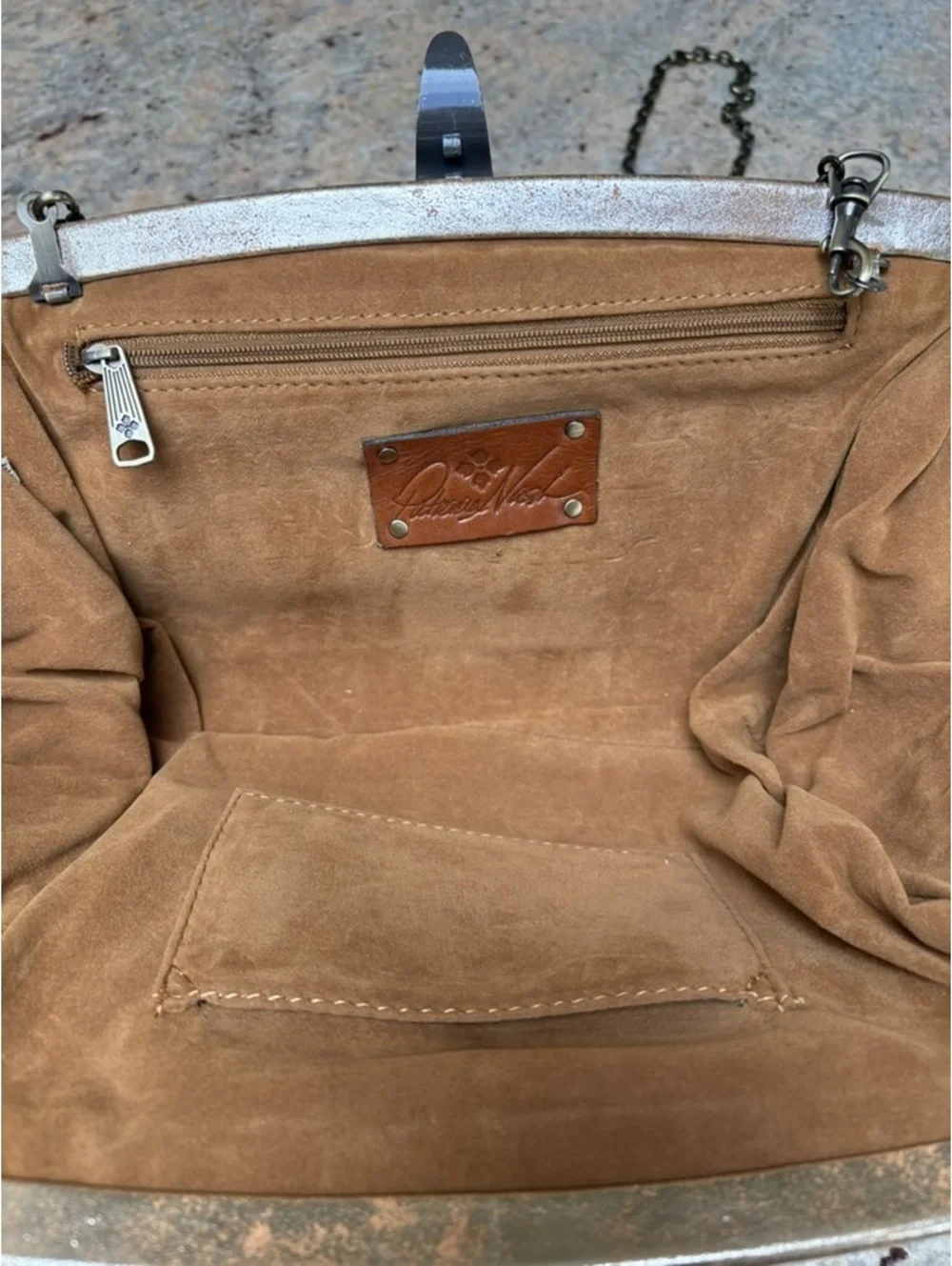 Patricia Nash Asher Metallic Gold Leather Frame Clutch Crossbody